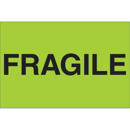 Tape Logic® Preprinted Shipping Labels, DL1056, Fragile, Rectangle, 2" x 3", Fluorescent Green, Roll Of 500
