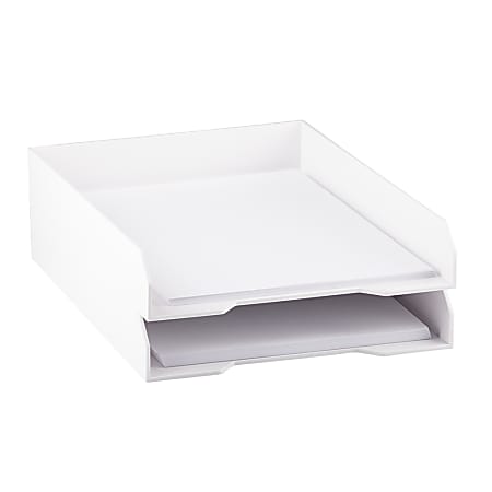 JAM Paper® Stackable Paper Trays, 2"H x 9-3/4"W x 12-1/2"D, White, Pack Of 2 Trays
