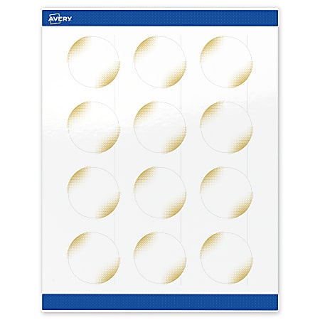 Avery® Printable Labels With Sure Feed® Technology, S00-EWE, Round, 2", Glossy White With Preprinted Gold-Blush Pattern, Pack Of 120