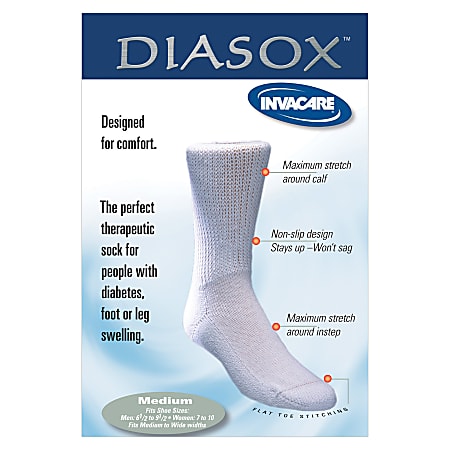 Invacare® Diasox™ Diabetic Socks, Men Size 4 1/2-6 1/2/Women Size 5-7, White