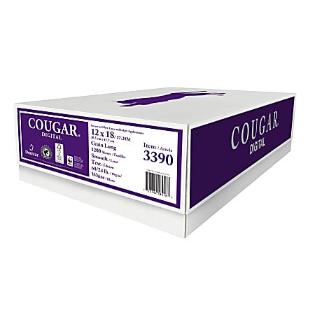 Cougar® Digital Printing Paper, 12" x 18", 98 (U.S.) Brightness, 60 Lb Text (89 gsm), FSC® Certified, Case Of 1,200 Sheets