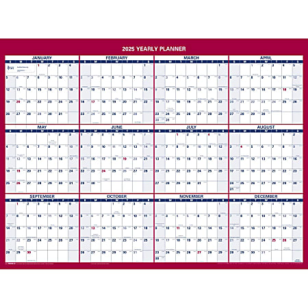 2025 AT-A-GLANCE® Vertical/Horizontal Reversible Yearly Wall Calendar, 12" x 16", Red/Blue, January To December