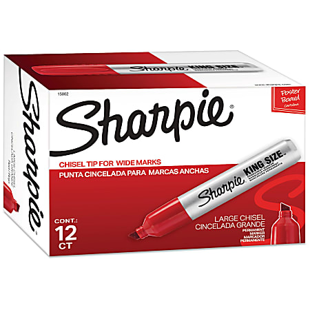 Sharpie® King-Size Permanent Markers, Chisel Point, Red Ink, Pack Of 12 Markers