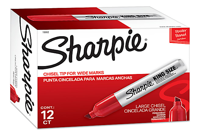 Sharpie® King-Size Permanent Markers, Chisel Point, Red Ink, Pack Of 12 Markers