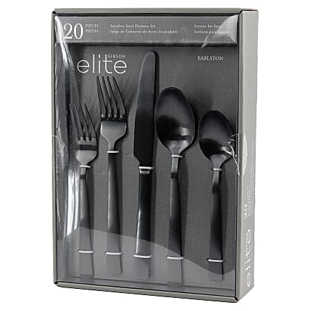Gibson Elite Earlston 20-Piece Stainless Steel Flatware Set, Black