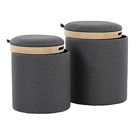 LumiSource Tray Nesting Ottoman Set, Charcoal/Natural, Set Of 2 Ottomans