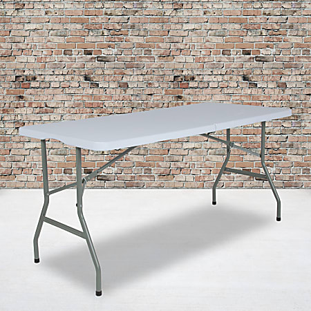 Flash Furniture Bi-Fold Plastic Banquet And Event Folding Table, 28-1/4"H x 27-1/4"W x 59-3/4"D, Granite White