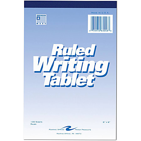 Roaring Spring Ruled Writing Tablets - 100 Sheets - Glued/Tapebound - 15 lb Basis Weight - 6" x 9" - White Paper - WhiteChipboard Cover - Chipboard Backing - 1 Each