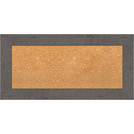 Amanti Art Non-Magnetic Cork Bulletin Board, 35" x 17", Natural, Rustic Plank Gray Plastic Frame