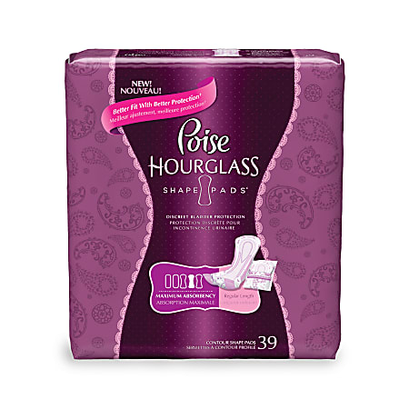 Kimberly-Clark Poise® Hourglass Pads, Maximum, 12 2/5"L x 6 1/5"W, Pack Of 39