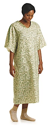 Medline Royale Print Deluxe Cut IV Patient Gowns, Plastic Snaps, Royale Sage/Beige, Pack Of 12