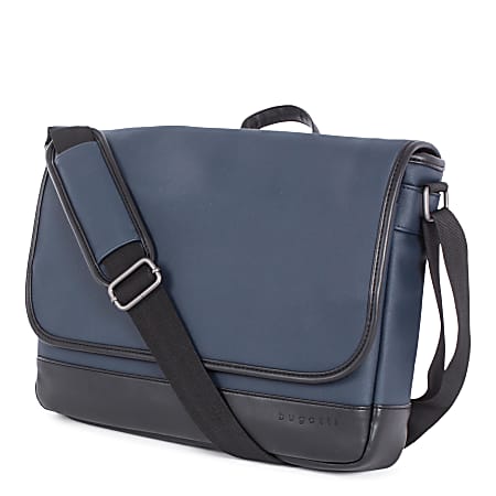 Bugatti Gin & Twill Textured Vegan Leather Messenger Bag With 14" Laptop Pocket, Navy, MSG2051BU-NAVY