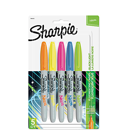 Sharpie® Neon Permanent Markers, Fine Point, Assorted Colors, Pack Of 5
