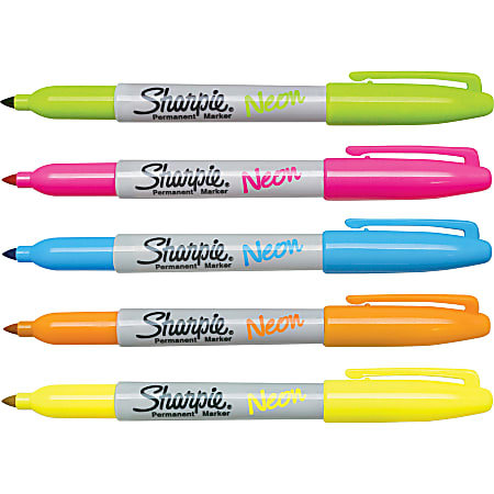 Sharpie Neon Permanent Markers Fine Point Assorted Colors Pack Of