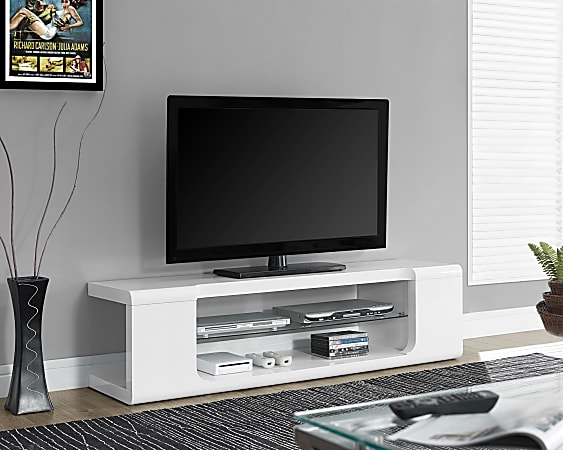 Monarch Specialties Glossy TV Stand For TVs Up To 60", White