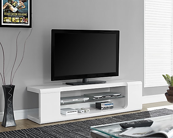 Monarch Specialties Glossy TV Stand For TVs Up