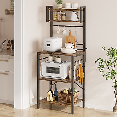 Bestier Bakers Rack With Storage Shelf 5 Tier 58 H x 23 W x 16 D Rustic Brown Office Depot