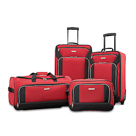 American Tourister Fieldbrook XLT 4 Piece Luggage Set BlackRed Office Depot