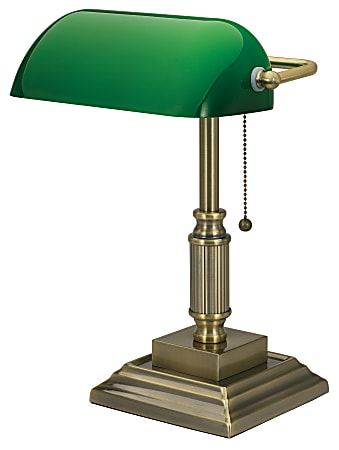 Realspace Traditional Bankers LED Lamp 14 34 H GreenAntique Brass Office Depot