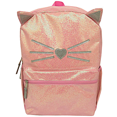 Meow Glitter Cat Laptop Backpack, Pink