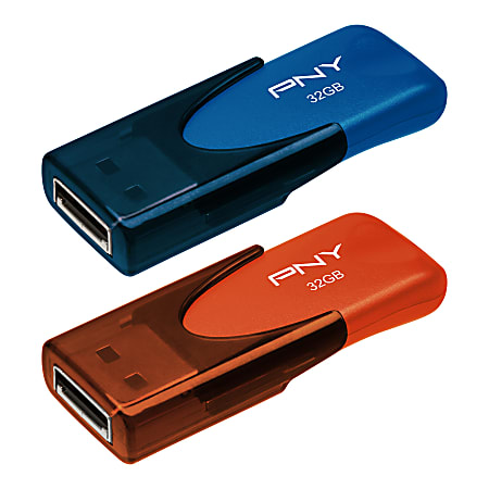 PNY Attaché 4 USB 2.0 Flash Drives, 32GB, Assorted Colors, Pack Of 2 Drives