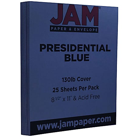 JAM Paper® Cover Card Stock, Letter Size (8-1/2" x 11"), 130 Lb, Blue, Pack Of 25 Sheets
