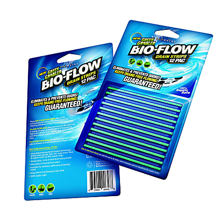 Green Gobbler Bio Flow Drain Strips, Fresh Scent, 12 Per Pack, Carton Of 3 Packs