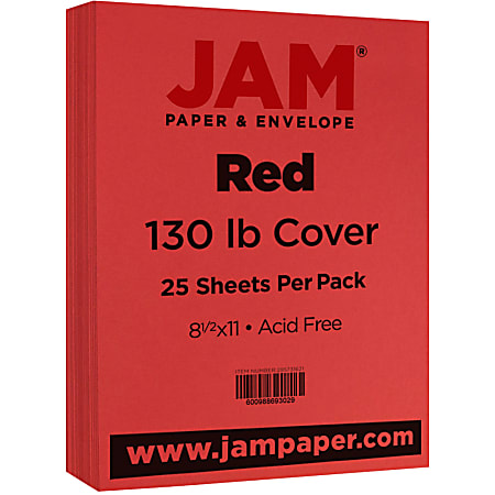 JAM Paper® Cover Card Stock, Letter Size (8-1/2" x 11"), 130 Lb, Red, Pack Of 25 Sheets