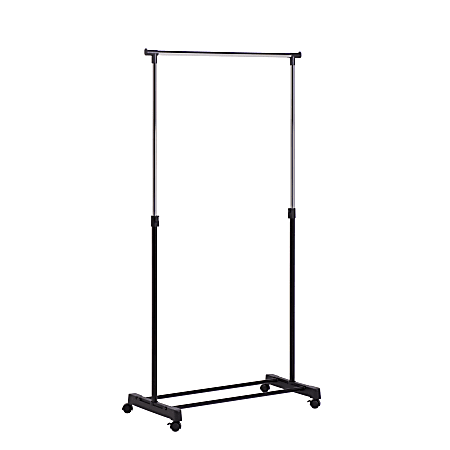 Honey-Can-Do Adjustable-Height Rolling Garment Rack, 65 3/4"H x 16 11/16"W x 33 1/16"D, Chrome