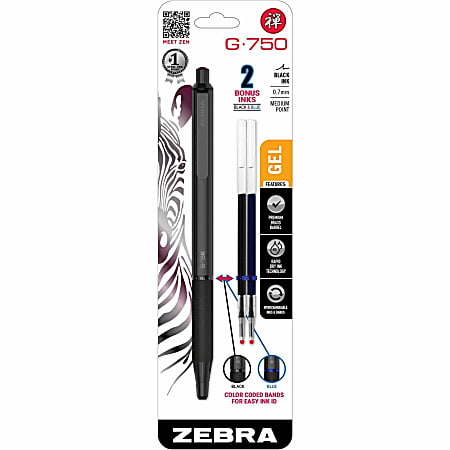 Zebra Pen G-750 Gel Retractable 0.7mm Black 1Pk - Medium Pen Point - Refillable - Retractable - Black Brass Barrel - 1 Pack