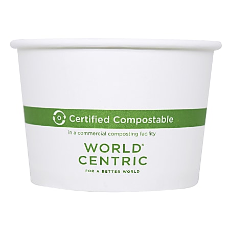 World Centric® Paper Bowls, 16 oz, 4.4" Diameter x 3" h, White, 500/Carton