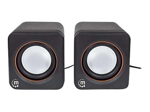 Manhattan 2600 Series Speaker System, Small Size, Big Sound, Two Speakers, Stereo, USB power, Output: 2x 3W, 3.5mm plug for sound, In-Line volume control, Cable 0.9m, Black, Three Year Warranty, Box - Speakers - for PC - 3 Watt - black