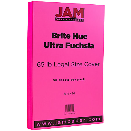JAM Paper® Cover Card Stock, Legal Size (8-1/2" x 14"), 65 Lb, Ultra Fuchsia, Pack Of 50 Sheets