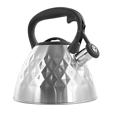 Mr. Coffee Donato Round Whistling Tea Kettle, 2.3 Qt, Brushed Silver