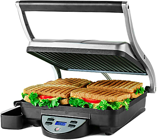 Ovente GP1000BR Electric Panini Press Grill Sandwich Maker, Silver