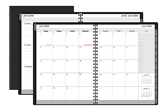 Office Depot® Brand Weekly/Monthly Academic Planner, Untimed Appointments, 14 Month, 8" x 11", 30% Recycled, Black, July 2018 to August 2019