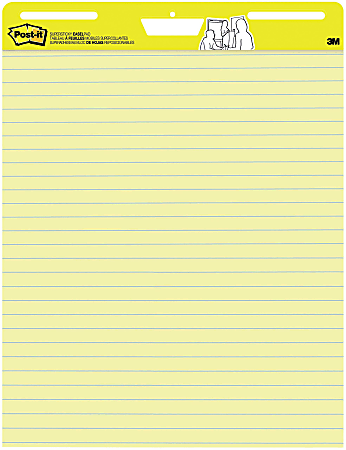 Post-it® Super Sticky Easel Pad, 25" x 30", Yellow With Blue Lines, Pad Of 30 Sheets