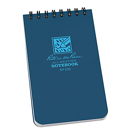 Rite in the Rain All-Weather Spiral Notebooks, Top, 3" x 5", 100 Pages (50 Sheets), Blue, Pack Of 12 Notebooks