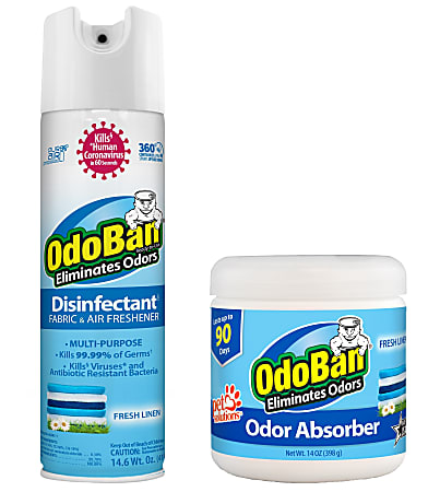 OdoBan Ready-to-Use Disinfectant and Odor Eliminator Set, 14.6 Oz Spray and 14 Oz Solid Odor Absorber, Fresh Linen Scent