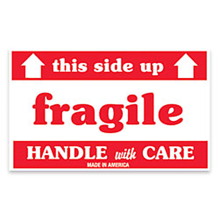 Tape Logic® Preprinted Shipping Labels, SCL521, "This Side Up Fragile Handle With Care," 3" x 5", Red/White, Pack Of 500