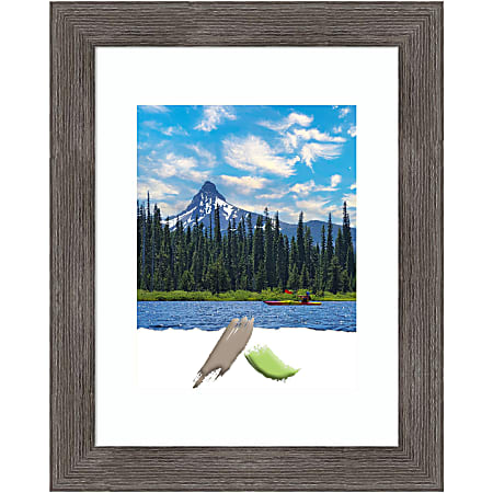 Amanti Art Rectangular Wood Picture Frame, 14” x 17” With Mat, Pinstripe Lead Gray