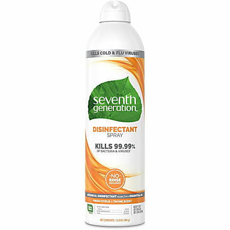 Seventh Generation Disinfectant Cleaner - For Day Care - 13.9 fl oz (0.4 quart) - Eucalyptus Spearmint & Thyme Scent - 8 / Carton - Non-flammable, Rinse-free, Antibacterial, Disinfectant - Clear