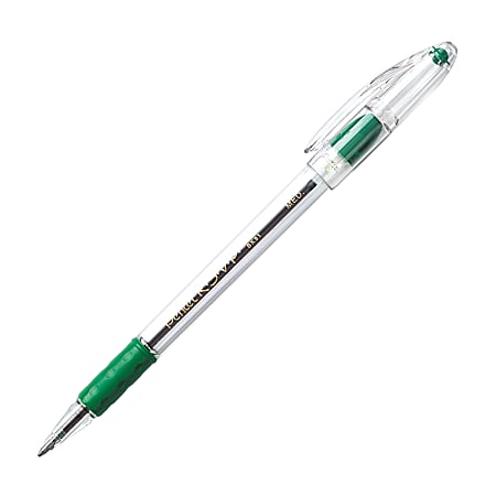 Pentel® R.S.V.P.® Ballpoint Pens, Medium Point, 1.0 mm, Clear Barrel, Green Ink, Pack Of 12