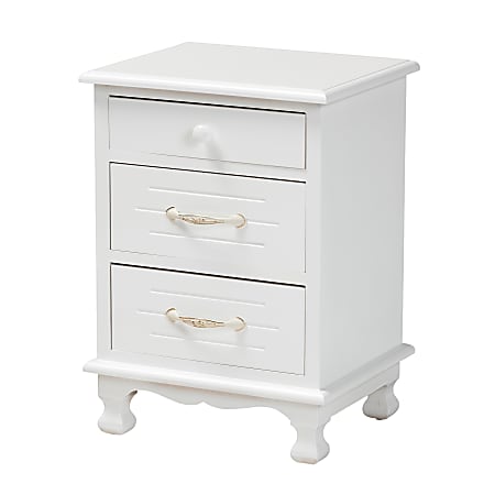 Baxton Studio Layton 3-Drawer Nightstand, 19-3/4"H x 14-1/4"W x 11-13/16"D, White