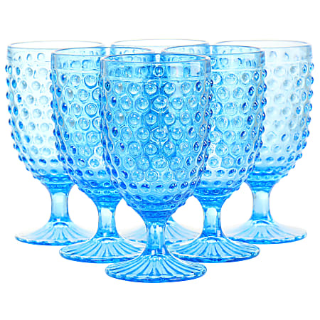 Martha Stewart Hobnail Goblet Drinkware Set, 14.2 Oz, Blue, Set Of 6 Pieces