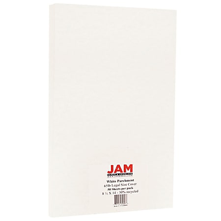 JAM Paper® Legal Card Stock, White Parchment, Legal (8.5" x 14"), 65 Lb, Pack Of 50