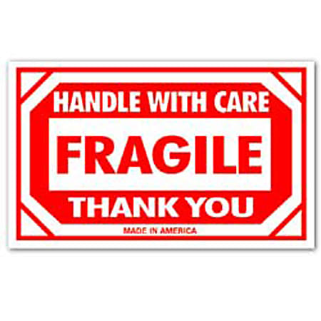 Tape Logic® Preprinted Shipping Labels, SCL576, "Handle With Care Fragile Thank You," 3" x 5", Red/White, Pack Of 500