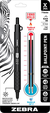 Zebra® Pen X-701 Retractable Ballpoint Pen, Fine Point, 0.7 mm, Matte Black Barrel, Black Ink