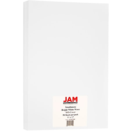 JAM Paper® Cover Card Stock, 11" x 17", 88 Lb, Strathmore Bright White Wove, Pack Of 50 Sheets