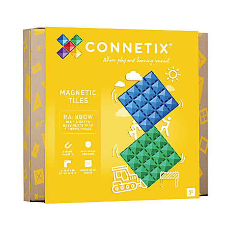 Connetix Magnetic Tiles Rainbow Blue & Green Base Plate, 2 Pieces